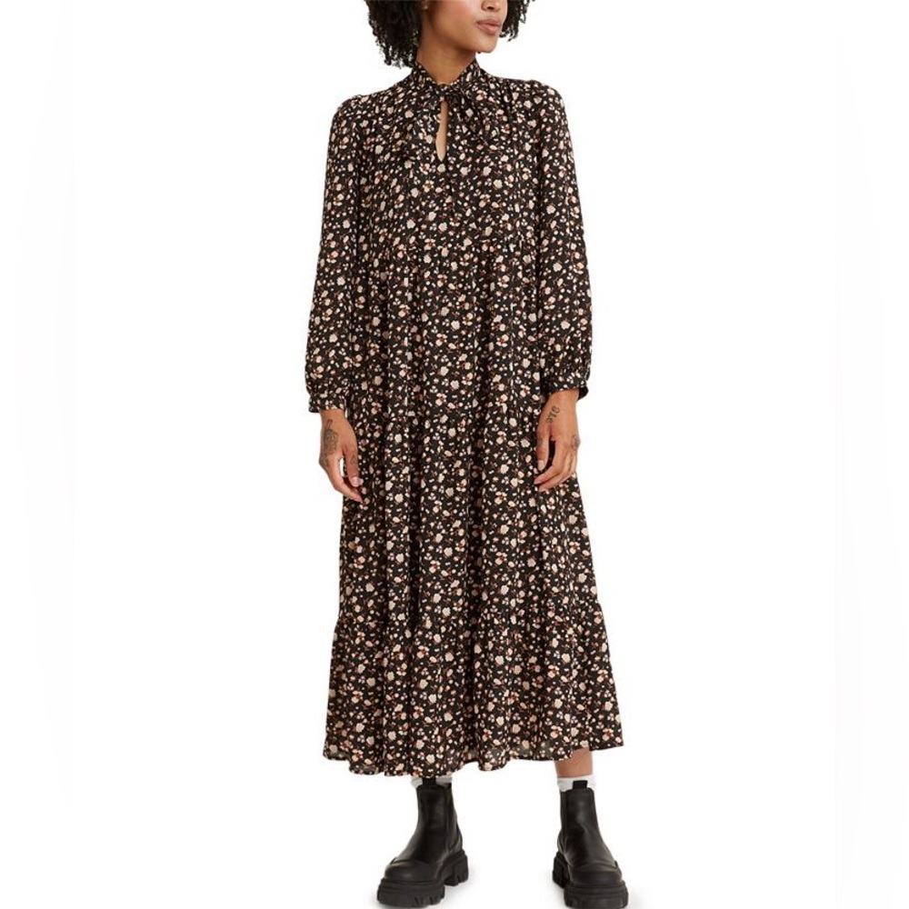 Levi’s “Marisole” Grunge Prairie Black Floral Tiered Maxi Dress